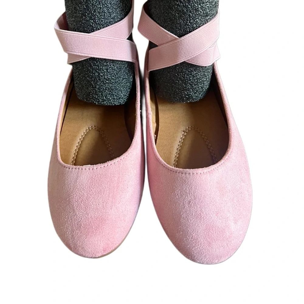 Big Girls' Pink Crisscross Faux Suede Ballet Flats Sz 4